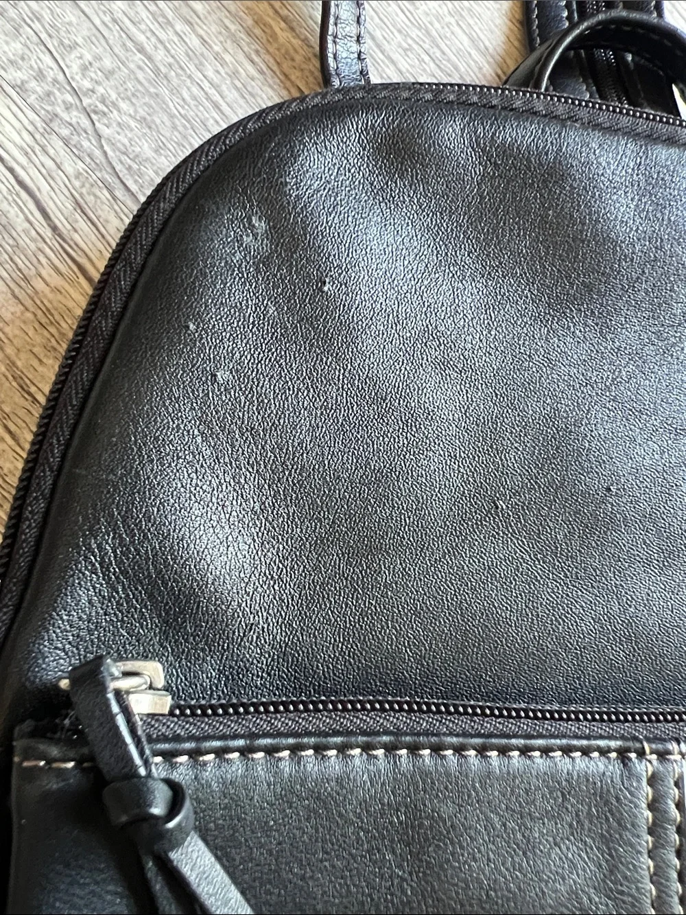 Vintage Aurielle Black Leather 3 Compartments Organizer Shoulder Backpack